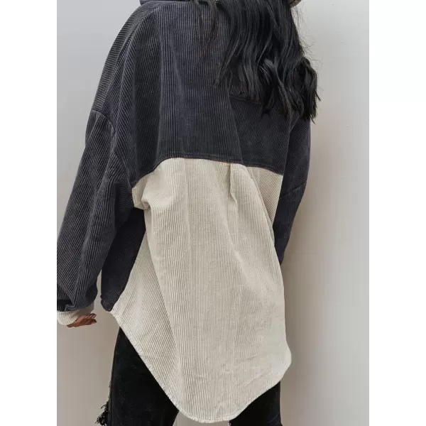 Happy Sailed Womens Oversized Patchwork Boyfriend Style Corduroy Shirts Casual Button Down Long Sleeve Blouses Jacket Tops