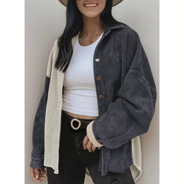 Happy Sailed Womens Oversized Patchwork Boyfriend Style Corduroy Shirts Casual Button Down Long Sleeve Blouses Jacket Tops
