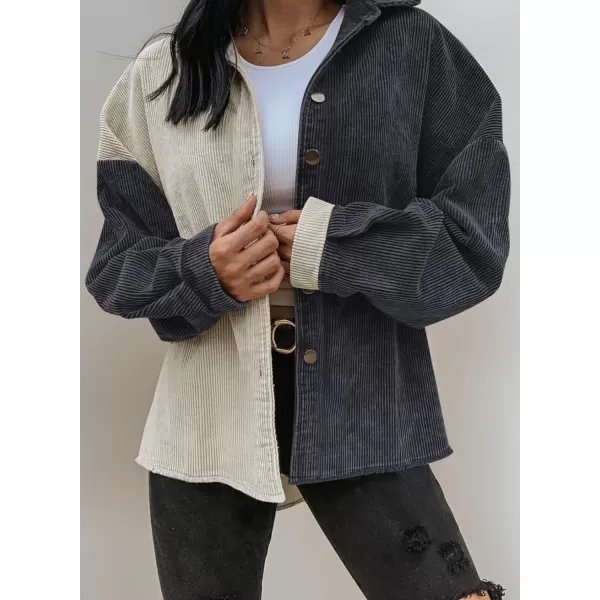 Happy Sailed Womens Oversized Patchwork Boyfriend Style Corduroy Shirts Casual Button Down Long Sleeve Blouses Jacket Tops