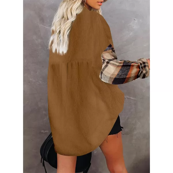 Happy Sailed Womens Oversized Patchwork Boyfriend Style Corduroy Shirts Casual Button Down Long Sleeve Blouses Jacket Tops