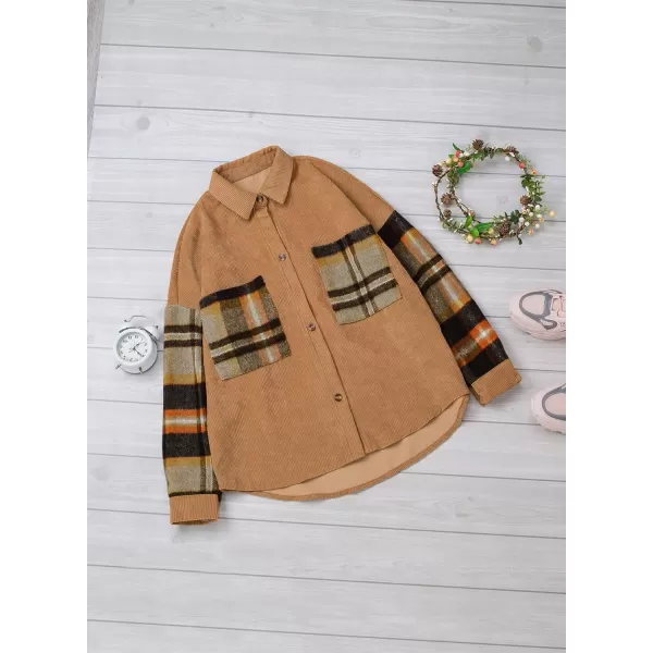Happy Sailed Womens Oversized Patchwork Boyfriend Style Corduroy Shirts Casual Button Down Long Sleeve Blouses Jacket Tops