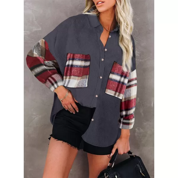 Happy Sailed Womens Oversized Patchwork Boyfriend Style Corduroy Shirts Casual Button Down Long Sleeve Blouses Jacket Tops