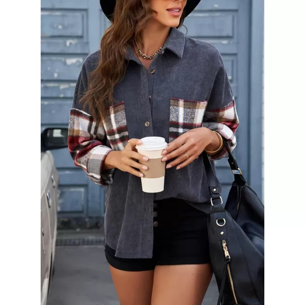 Happy Sailed Womens Oversized Patchwork Boyfriend Style Corduroy Shirts Casual Button Down Long Sleeve Blouses Jacket Tops