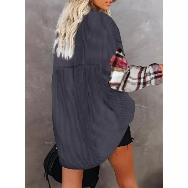 Happy Sailed Womens Oversized Patchwork Boyfriend Style Corduroy Shirts Casual Button Down Long Sleeve Blouses Jacket Tops
