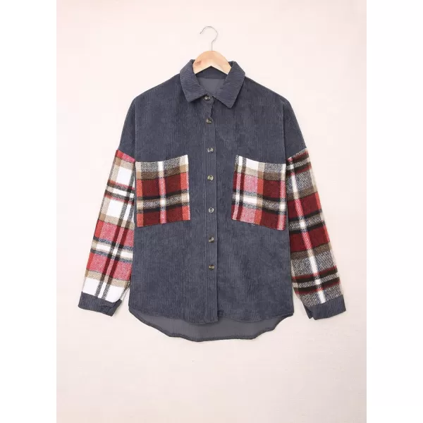 Happy Sailed Womens Oversized Patchwork Boyfriend Style Corduroy Shirts Casual Button Down Long Sleeve Blouses Jacket Tops