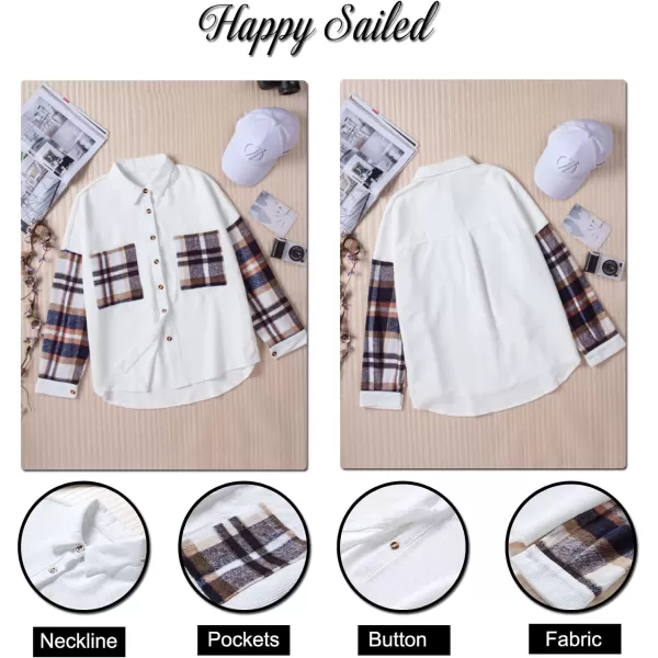Happy Sailed Womens Oversized Patchwork Boyfriend Style Corduroy Shirts Casual Button Down Long Sleeve Blouses Jacket Tops
