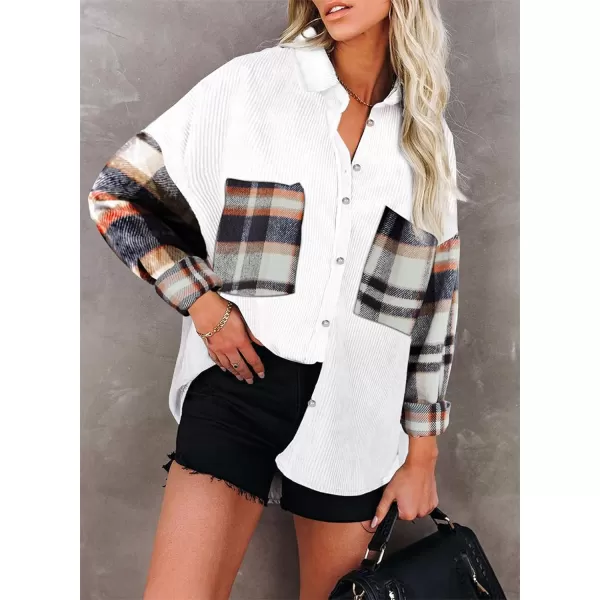 Happy Sailed Womens Oversized Patchwork Boyfriend Style Corduroy Shirts Casual Button Down Long Sleeve Blouses Jacket Tops