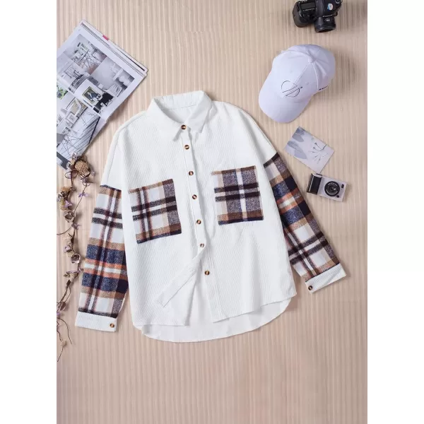Happy Sailed Womens Oversized Patchwork Boyfriend Style Corduroy Shirts Casual Button Down Long Sleeve Blouses Jacket Tops