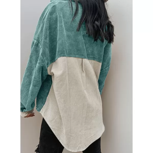 Happy Sailed Womens Oversized Patchwork Boyfriend Style Corduroy Shirts Casual Button Down Long Sleeve Blouses Jacket Tops