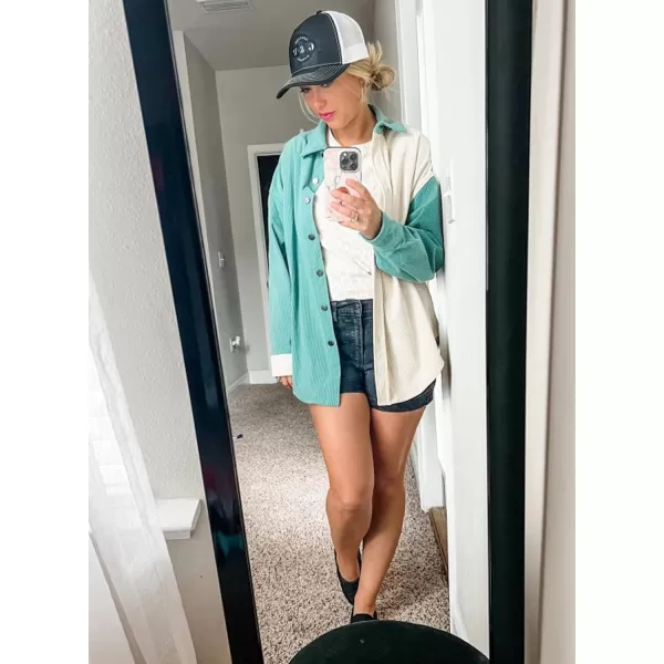 Happy Sailed Womens Oversized Patchwork Boyfriend Style Corduroy Shirts Casual Button Down Long Sleeve Blouses Jacket Tops