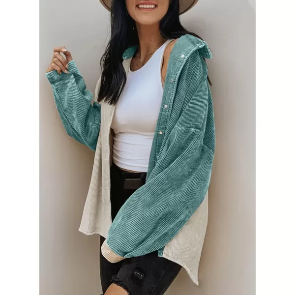 Happy Sailed Womens Oversized Patchwork Boyfriend Style Corduroy Shirts Casual Button Down Long Sleeve Blouses Jacket Tops