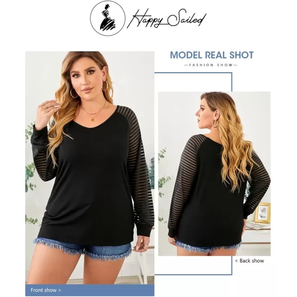 Happy Sailed Womens Plus Size Fall Tops Long Sleeve V Neck Loose Casual Tee Shirt