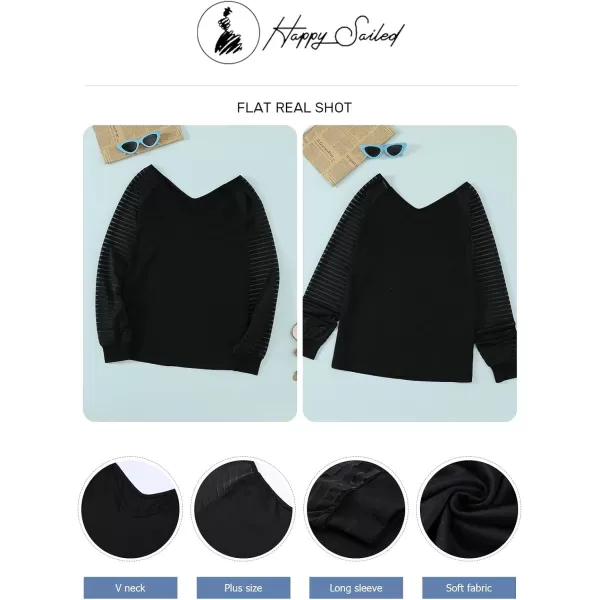 Happy Sailed Womens Plus Size Fall Tops Long Sleeve V Neck Loose Casual Tee Shirt