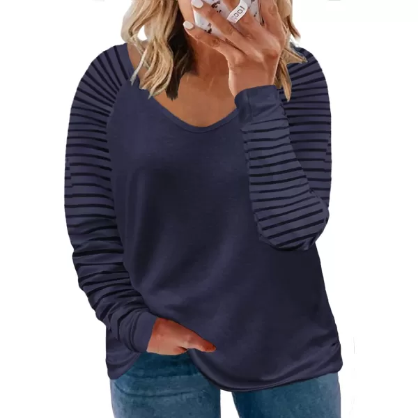 Happy Sailed Womens Plus Size Fall Tops Long Sleeve V Neck Loose Casual Tee Shirt
