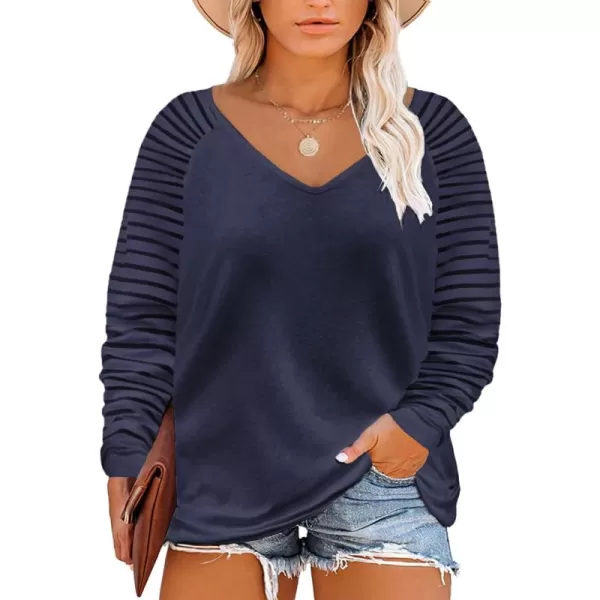 Happy Sailed Womens Plus Size Fall Tops Long Sleeve V Neck Loose Casual Tee Shirt