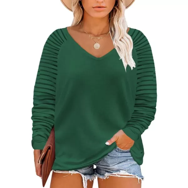 Happy Sailed Womens Plus Size Fall Tops Long Sleeve V Neck Loose Casual Tee Shirt