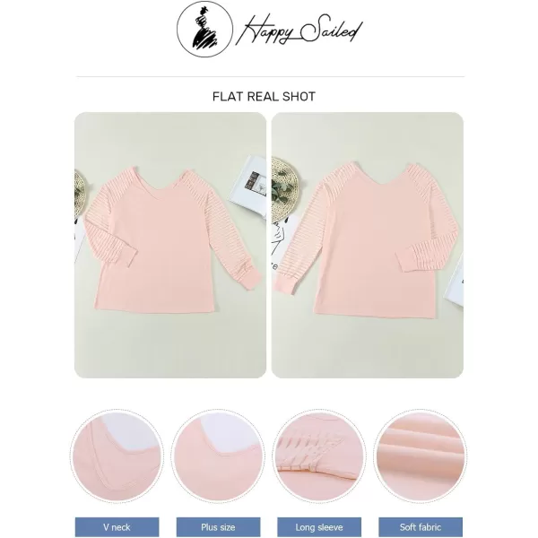 Happy Sailed Womens Plus Size Fall Tops Long Sleeve V Neck Loose Casual Tee Shirt