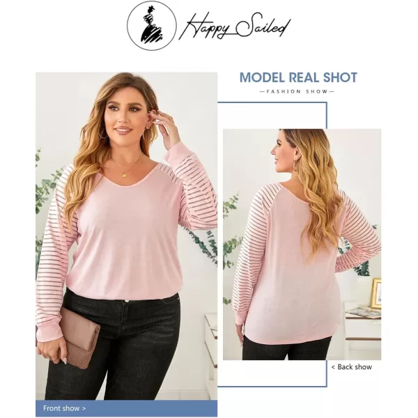 Happy Sailed Womens Plus Size Fall Tops Long Sleeve V Neck Loose Casual Tee Shirt