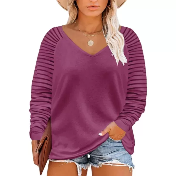 Happy Sailed Womens Plus Size Fall Tops Long Sleeve V Neck Loose Casual Tee Shirt