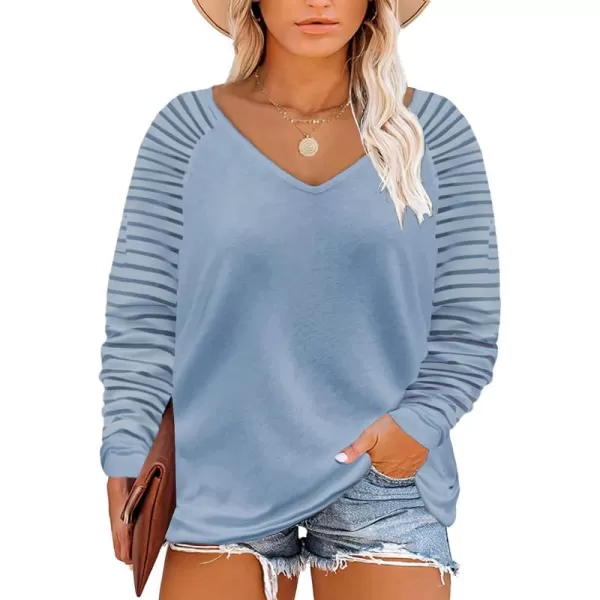 Happy Sailed Womens Plus Size Fall Tops Long Sleeve V Neck Loose Casual Tee Shirt
