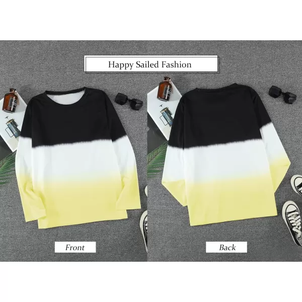 Happy Sailed Womens Plus Size Round Neck Long Sleeve Colorblock Tie Dye Printed Lightweight Sweatshirt,1X Black