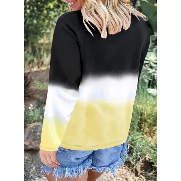 Happy Sailed Womens Plus Size Round Neck Long Sleeve Colorblock Tie Dye Printed Lightweight Sweatshirt,1X Black