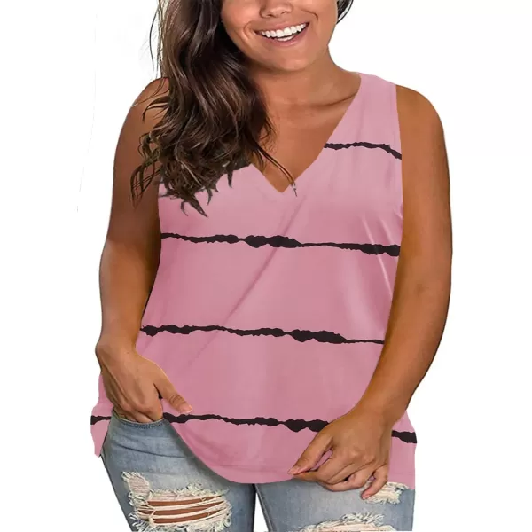 Happy Sailed Womens Plus Size Striped Tank Tops Casual Sleeveless V Neck Loose Tunic Blouse Tops,4X Pink