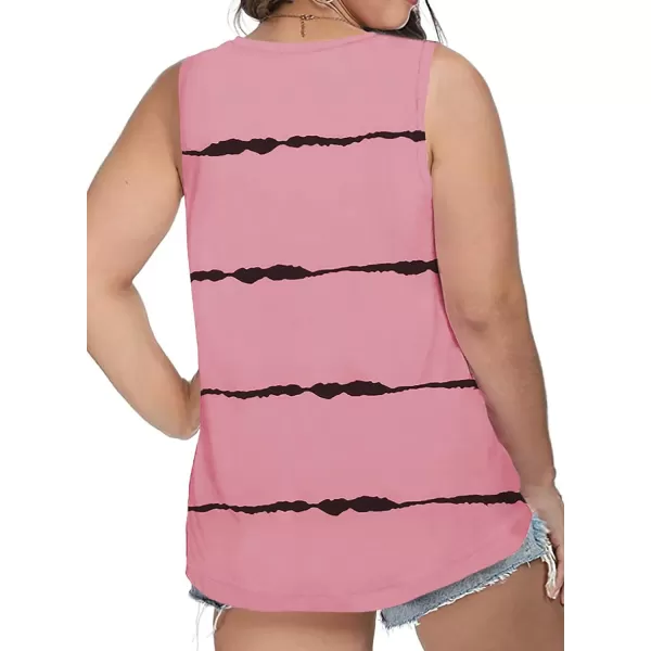Happy Sailed Womens Plus Size Striped Tank Tops Casual Sleeveless V Neck Loose Tunic Blouse Tops,4X Pink