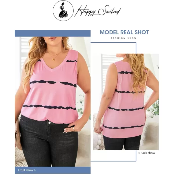 Happy Sailed Womens Plus Size Striped Tank Tops Casual Sleeveless V Neck Loose Tunic Blouse Tops,4X Pink