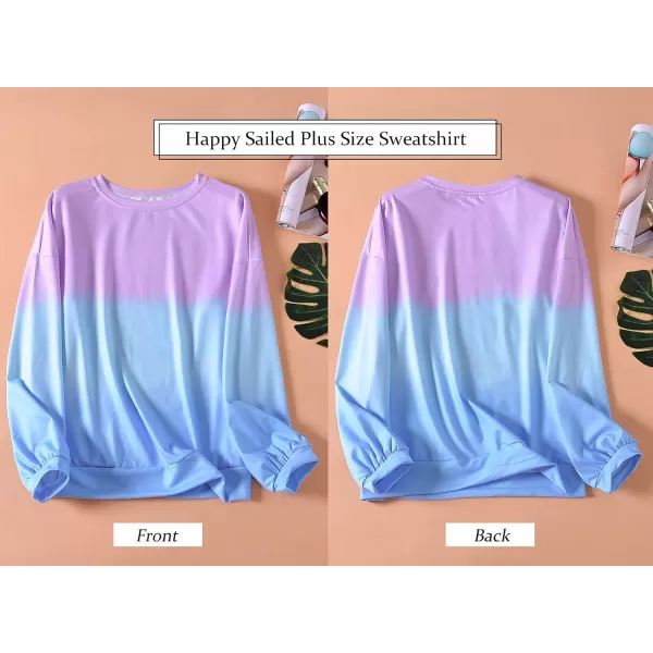 Happy Sailed Womens Plus Size Sweatshirt Long Sleeve Crewneck Colorblock Tie Dye Pullover Sweatshirt Tops,4X Purple