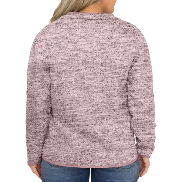 Happy Sailed Womens Plus Size Sweatshirts Casual Zip Neck Long Sleeve Plain Pullover Top with Pockets,3X Pink