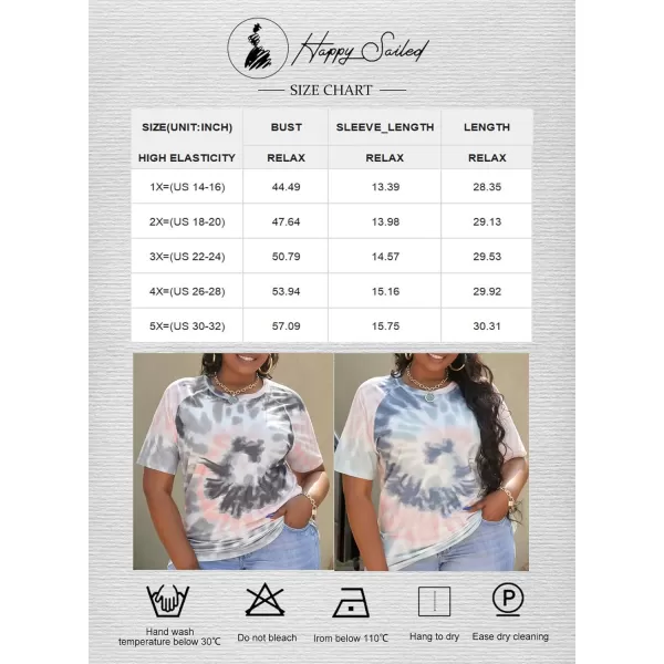 Happy Sailed Womens Plus Size Tie Dye Printed Crew Neck Short Sleeve Casual Tunic Blouse Tops,1X Gray