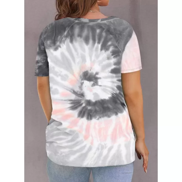 Happy Sailed Womens Plus Size Tie Dye Printed Crew Neck Short Sleeve Casual Tunic Blouse Tops,1X Gray
