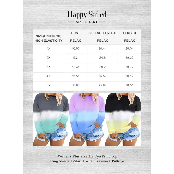 Happy Sailed Womens Plus Size Tie Dye Sweatshirt Casual Long Sleeve Crew Neck Colorblock Pullover Tops,3X Gray