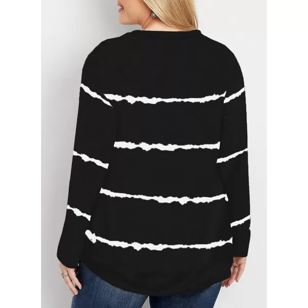 Happy Sailed Womens Plus Size Tie Dye Sweatshirt Casual Long Sleeve Crew Neck Striped Pullover Tops,3X Black