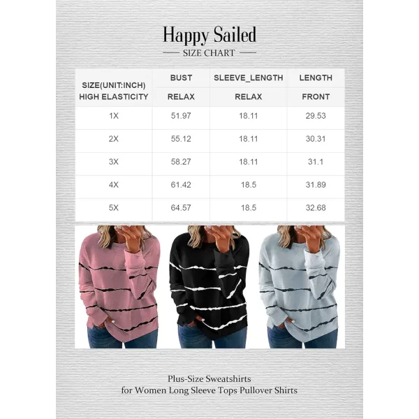 Happy Sailed Womens Plus Size Tie Dye Sweatshirt Casual Long Sleeve Crew Neck Striped Pullover Tops,3X Black
