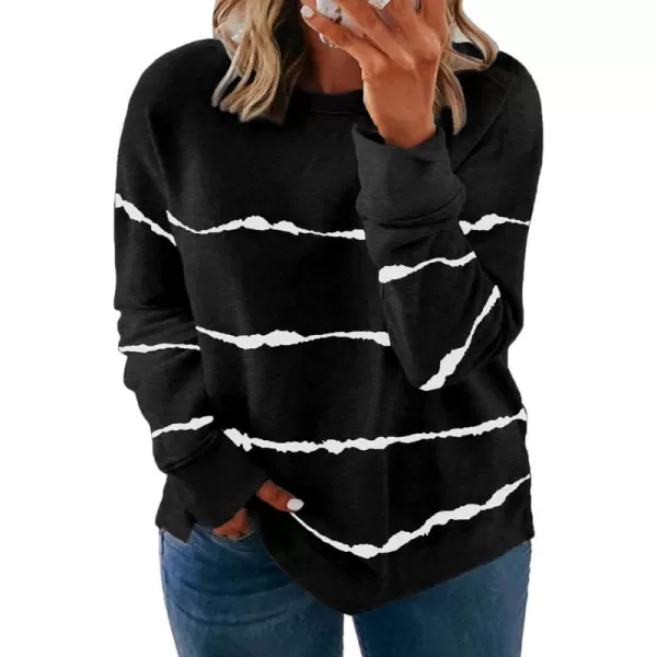 Happy Sailed Womens Plus Size Tie Dye Sweatshirt Casual Long Sleeve Crew Neck Striped Pullover Tops,3X Black
