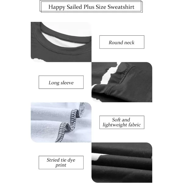 Happy Sailed Womens Plus Size Tie Dye Sweatshirt Casual Long Sleeve Crew Neck Striped Pullover Tops,3X Black