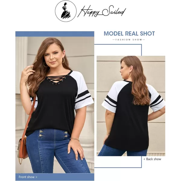 Happy Sailed Womens Plus Size Tunic Tops Summer Short Sleeve V Neck/Crew Neck Loose Casual Tee Shirt