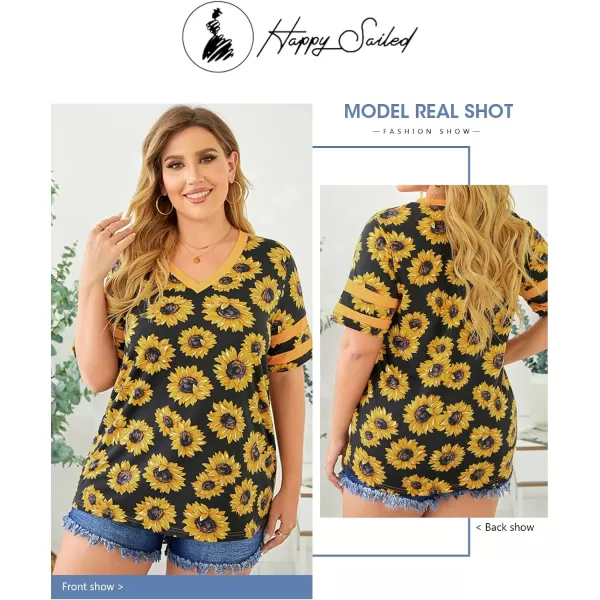 Happy Sailed Womens Plus Size Tunic Tops Summer Short Sleeve V Neck/Crew Neck Loose Casual Tee Shirt