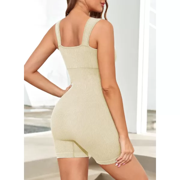 Happy Sailed Womens Rompers Summer Sleeveless Square Neck Racerback Ribbed One Piece Tummy Control Bodycon Short Jumpsuit