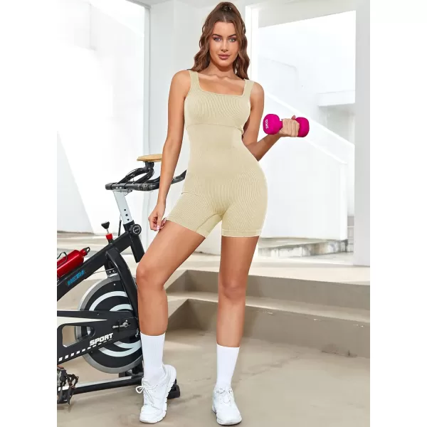 Happy Sailed Womens Rompers Summer Sleeveless Square Neck Racerback Ribbed One Piece Tummy Control Bodycon Short Jumpsuit