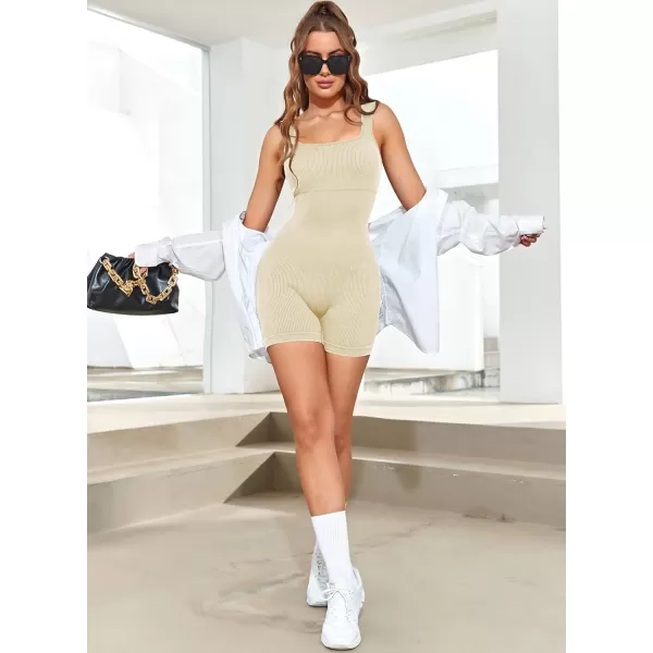 Happy Sailed Womens Rompers Summer Sleeveless Square Neck Racerback Ribbed One Piece Tummy Control Bodycon Short Jumpsuit