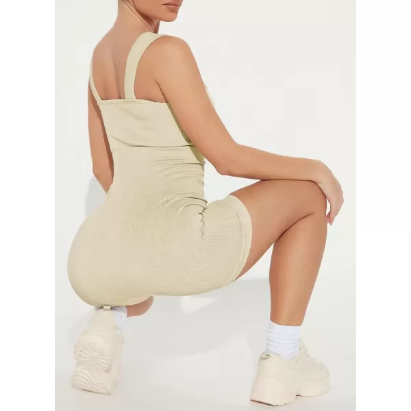 Happy Sailed Womens Rompers Summer Sleeveless Square Neck Racerback Ribbed One Piece Tummy Control Bodycon Short Jumpsuit