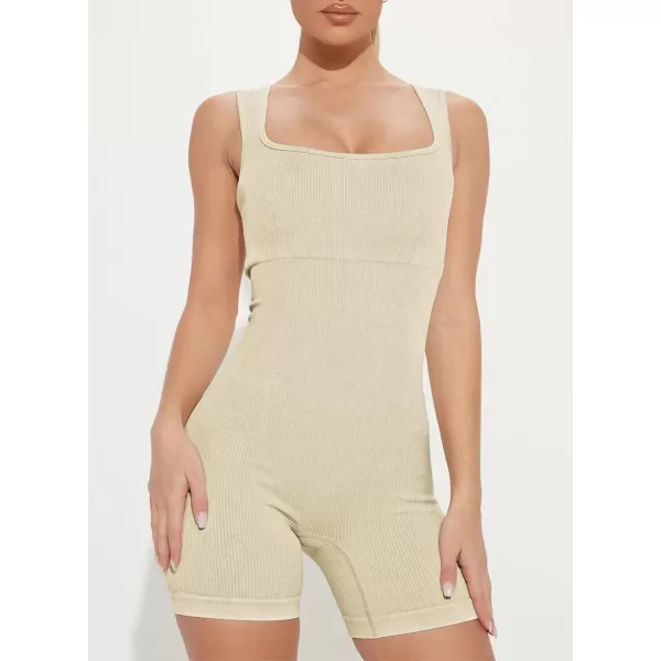 Happy Sailed Womens Rompers Summer Sleeveless Square Neck Racerback Ribbed One Piece Tummy Control Bodycon Short Jumpsuit