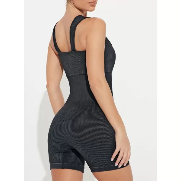 Happy Sailed Womens Rompers Summer Sleeveless Square Neck Racerback Ribbed One Piece Tummy Control Bodycon Short Jumpsuit