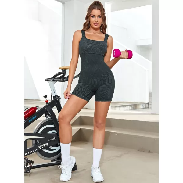 Happy Sailed Womens Rompers Summer Sleeveless Square Neck Racerback Ribbed One Piece Tummy Control Bodycon Short Jumpsuit