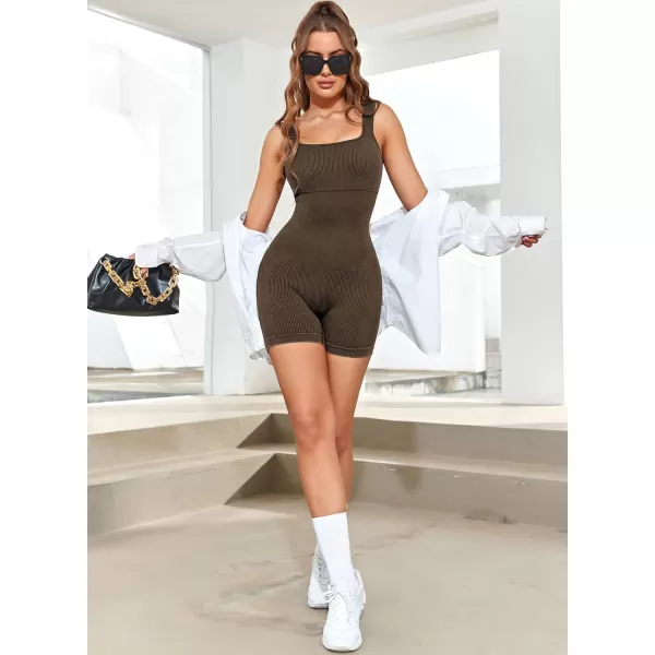 Happy Sailed Womens Rompers Summer Sleeveless Square Neck Racerback Ribbed One Piece Tummy Control Bodycon Short Jumpsuit