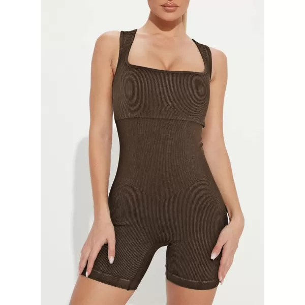 Happy Sailed Womens Rompers Summer Sleeveless Square Neck Racerback Ribbed One Piece Tummy Control Bodycon Short Jumpsuit