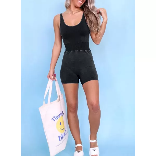 Happy Sailed Womens Rompers Summer Sleeveless Square Neck Racerback Ribbed One Piece Tummy Control Bodycon Short Jumpsuit